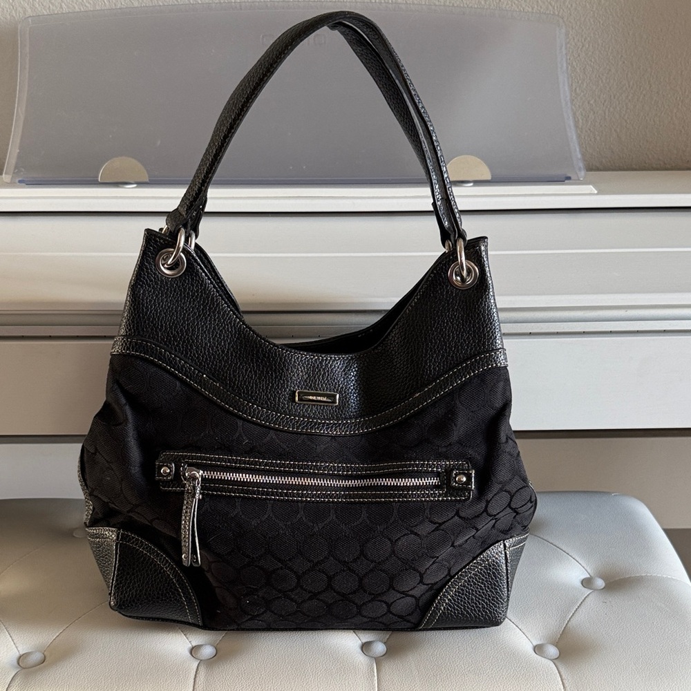 Vintage Black Jacquard Nine West Black Hobo Shoulder Bag